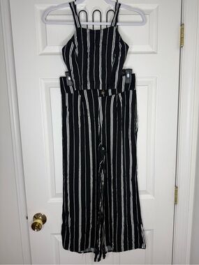 Hollister Black & White Striped Crop Top & Wide Leg Pants 2-Piece Set